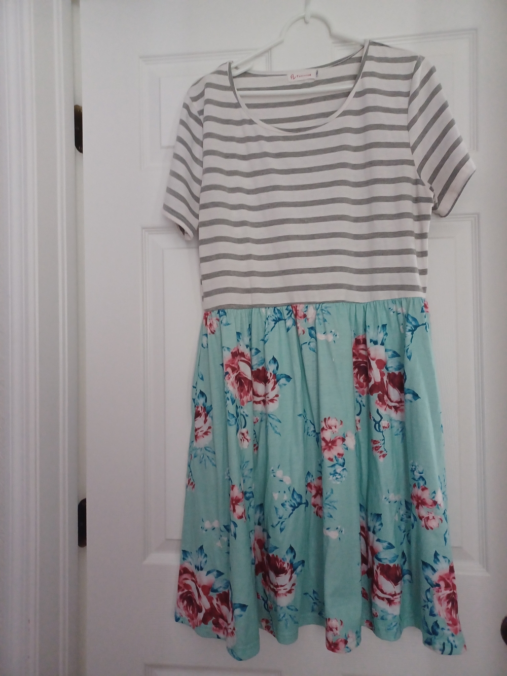 Striped Gray Top Mint Floral Mini Dress